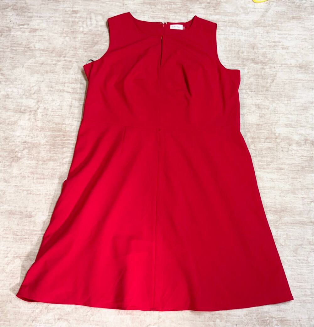 Calvin Klein Womens Plus 20W Red Midi Dress Sleeveless Key Hole Office Work Chic